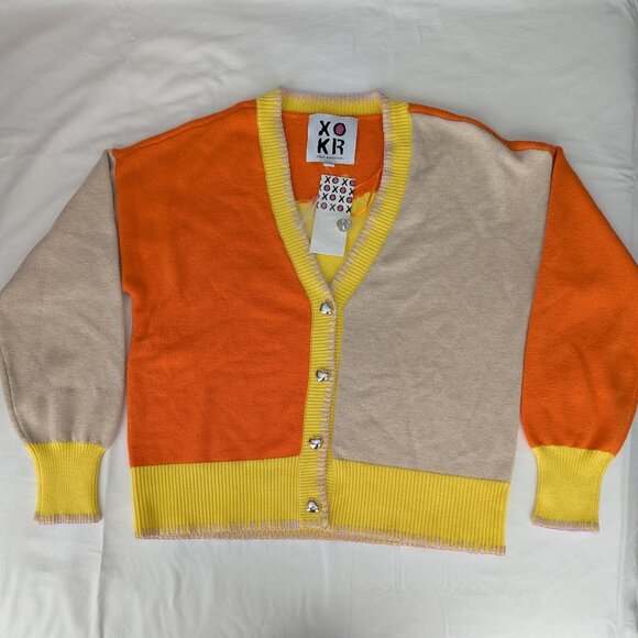 Kerri Rosenthal Radiant Sunshine Heart Color Block Cardigan Sweater Small NWT - Picture 2 of 8